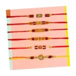 Rakhi Set for Brother – Traditional Religious Handmade Rakhis | 6 Dora Combo Beads Greeting Card and Tilak Set Combo | Best for Brother | Raksha Bandhan (Rakhi Set of 6)