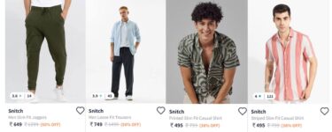 Myntra : Snitch Men’s Cargo Trousers Starts @649.Jeans : Tshirts : Shirts : Shackets : Sweatshirts : Jackets :