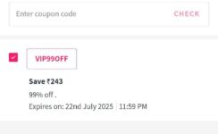 Myntra Loot : Get 99% Off On Selected ProductsLink : Note : Vaild For Selected Users Who Purchased VIP Pass Earlier