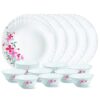 Larah By Borosil Glass Flore Thali Set (White) – 18 Pieces