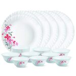 Larah By Borosil Glass Flore Thali Set (White) – 18 Pieces