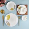 Cello Opalware Dazzle Series Autumn Leaf 18-Piece Dinner Set | Opal Glass Crockery For 6 | Bone Ash-Free | Lightweight, Elegant White Plate & Bowl Set | Opal Glass Dinner Set For Daily Use & Gifting