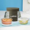 Larah Glassware Gracia Borosilicate Glass Lunchbox With Bag | 2Pc Round Container (400 Ml Each), Vertical | Microwave & Dishwasher Safe, Leakproof | Tiffin For Office, School, College | Green