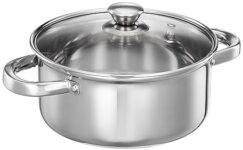 Amazon Brand – Solimo Flat Bottom Casserole With Glass Lid | 3L | 20 Cm | Silver