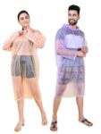 Home Rupa Rainwear Unisex Combo Set, Waterproof PVC Foldable Plastic Standard Length Rain Jacket Poncho with Carry Bag, Pack of 2 Orange & Purple Free Size