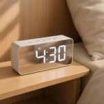 Home Vaanar Sena Smart LED Mirror Alarm Clock with Temperature & Date Display | Digital Table Clock with Auto Light Sensor, Loud Alarm for Heavy Sleepers – Ideal for Bedroom & Office (Mirror Finish)