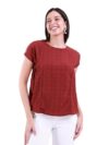 Rianu Brown Relaxed Pleated Top | Printed Cap Sleeve Women’s Casual Wear Top – M