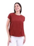 Home Rianu Brown Relaxed Pleated Top | Printed Cap Sleeve Women’s Casual Wear Top – M
