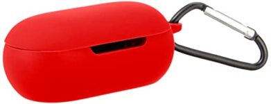 Amazon Basics Case for OnePlus Buds Z2, TWS Soft Silicone Pouch with Hook, 360° Full Shock-Absorbing Protection (Red) (Cover Only)