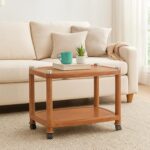 Nilkamal CENTBL2 Contemporary Center Trolley Coffee Table/Tea Table/Teapoy for Home/Living Room/Office & Outdoor in Pear Wood Color (Actual Color May Vary)
