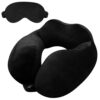 GREELI Rover Neck Pillow – Soft Fiber Filled Travel Neck Rest with Snap Button, Plush Fabric, Neck Support for Flight, Bus, Car, Neck Pillow for Neck Pain Relief (Black with Eye Mask)
