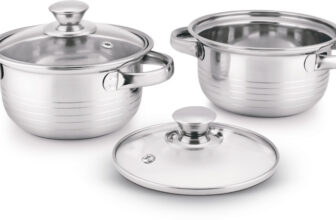 Classic Essentials Stainless Steel Marvel Casserole with Glass Lid Pack of 2 Cook and Serve Casserole Set(1050 ml)