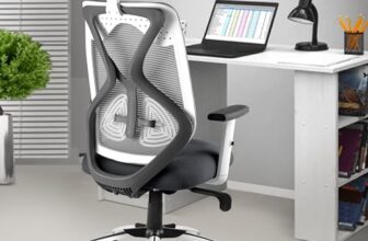 ASTRIDE Ergofit Ergonomic Office Chair for Home | 3-Years Warranty | 2D Headrest, Adjustable Arms & Lumbar Support | Tilt Lock Mechanism [Heavy Duty Chromium Metal Base, Grey-White]