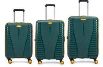 Aristocrat Airpro Plus 3 Pc Set Cabin 55Cm(Small) Check-in 66Cm(Medium) Check-in 76Cm(Large) 8 Wheels Trolley Bags for Travel Hard Case Luggage with TSA Lock (Green) | 7-Year Warranty