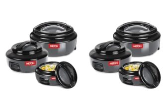 MILTON Ernesto Inner Stainless Steel Jr. Casserole Set of 3 (420 ml, 850 ml, 1.43 litres), Grey | Easy to Carry | Serving | Stackable (Pack of 2)