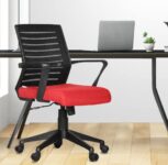 Home Da URBAN® Bella Mid-Back Revolving Mesh Ergonomic Chair for Home & Office with Tilt Lock Mechanism, Armrest & High Comfort Seating (Red)