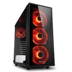 Home Sharkoon TG4 Mid Tower PC Computer Case I Support Mini-ITX, Micro-ATX, ATX Motherboard I Side Panel Tempered Glass with 4 x 120 mm Red LED Fan (pre-Installed) – Black