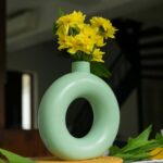 Home 10club Ceramic Donut Vase | Flower Vase for Fresh and Dried Flowers | Pampas Grass Vase | Set of 1 | Pista Green | for Home, Office, Centerpiece or Gifting