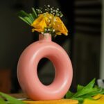 Home 10club Ceramic Donut Vase | Flower Vase for Fresh and Dried Flowers | Pampas Grass Vase | Set of 1 | Peach | for Home, Office, Centerpiece or Gifting