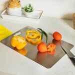 Home 10club Steel Chopping Board for Kitchen Large (35CM X 25CM X 1.2MM) – Cutting Board for Vegetables, Fruits, Meats Chopper Boards, Premium Metal Chopping Board | Stainless Steel 202 Grade