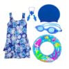 JMT Wear Swimming Kit Combo for Girls | Swimming Costume, Goggles, Swim Cap, Nose Clip, Ear Plugs | Complete Swimwear Swimsuit Set for Girls of All Ages Blue