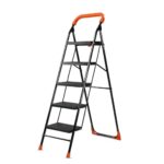 Home CIPLA PLAST Alloy Steel Heavy Duty Folding Ladder with Wide Steps | Slip-Resistant | High Strength Long Durable Ladder for Home, Kitchen | (Black & Orange)