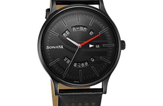 Sonata RPM Black Dial Leather Strap Analog Watch for Men-77105NL06