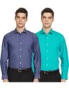 Amazon Brand – Symbol Men’s Cotton Formal Shirt | Casual | Plain | Full Sleeve | Combo Pack of 2 – Regular Fit (Available in Plus Size) (Navy&Teal Green_44)