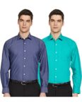 Amazon Brand – Symbol Men’s Cotton Formal Shirt | Casual | Plain | Full Sleeve | Combo Pack of 2 – Regular Fit (Available in Plus Size) (Navy&Teal Green_44)