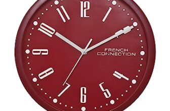 French Connection Stylish Analog Wall Clock for Home Hall Living Bedroom Kitchen with Maroon Dial – Size: 12 Inches – FCWC03-B