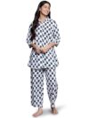 Libas Womens Printed Cotton Blend Night Suit Set for Women White