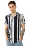 Dennis Lingo Men’s Navy | Stripes | Cuban Collar | Half Sleeve | Relaxed fit Casual Shirt (DLMSHS24080_NV_S)