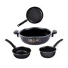 ATEVON Nonstick Cookware Gift Set, Includes Kadai, Big Tadka, Small Tadka, Frypan, Kitchen Tool Set, 4 Pieces Kitchen Set(Black)