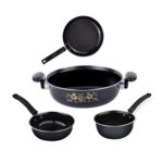 ATEVON Nonstick Cookware Gift Set, Includes Kadai, Big Tadka, Small Tadka, Frypan, Kitchen Tool Set, 4 Pieces Kitchen Set(Black)