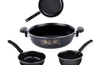 ATEVON Nonstick Cookware Gift Set, Includes Kadai, Big Tadka, Small Tadka, Frypan, Kitchen Tool Set, 4 Pieces Kitchen Set(Black)