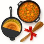 SOLARA Crownstone Premium Pre-Seasoned Cast Iron Cookware Set of 2 with Free Wooden Spatula, Tawa (12″ Inch / 30 CM) + Kadhai (10″ Inch / 25 CM), Kitchen Cookware Combo of 2Pcs, Naturally Non Stick