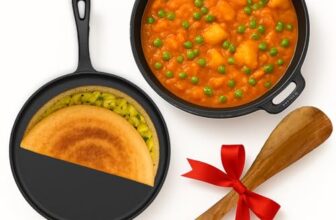 SOLARA Crownstone Premium Pre-Seasoned Cast Iron Cookware Set of 2 with Free Wooden Spatula, Tawa (12″ Inch / 30 CM) + Kadhai (10″ Inch / 25 CM), Kitchen Cookware Combo of 2Pcs, Naturally Non Stick