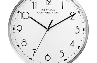 French Connection Elegant Decorative White Analog Wall Clock with Silver Rim – Size 12 inches – FCWC06-A