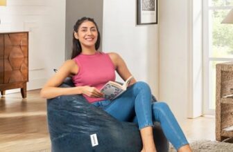 Amazon Brand – Solimo Premium Faux Suede Butterfly Bean Bag, Filled with Beans | Capacity: Upto 6 Ft 3 in Height, 120 KG Weight | Navy Blue Textured