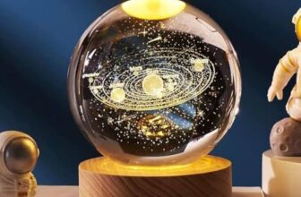 EUFLORIA Solar System Crystal Ball Night Light,2.4 Inch Glass Ball Night LED Lamp with Woodern Base,Decorations Gifts for Men,Women,Kids,Boys,Girls,Teens
