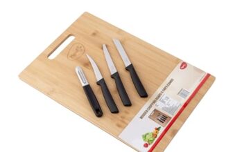 Pigeon by Stovekraft Large Natural Bamboo Wood Chopping Cutting Board & Knife Set for Kitchen Vegetables, Fruits & Cheese, BPA Free, Eco-Friendly, Anti-Microbial (40 x 27 cm) | Brown