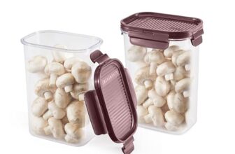 CELLO Modulock Rectangular Kitchen Storage Containers Set of 2, (2 x 1200 ml), Burgundy | Food Grade, BPA Free, Air Tight Clip, Stackable |Multipurpose Plastic Storage Container Sets For Home Kitchen