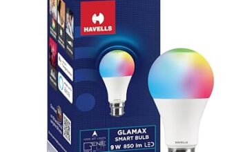 Havells Glamax 9W B22 WiFi LED Smart Bulb with Music Sync Function, Compatible with Amazon Alexa and Google Assistant (16M Colours)