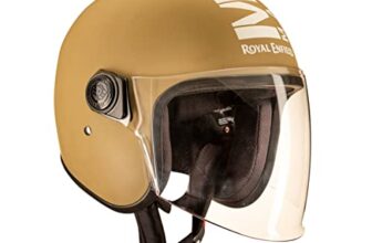 Royal Enfield Open Face MLG Riding Helmet with Clear Visor Matt Desert Storm, Size: M( 57-58Cm) Impact Protection, Excellent Scratch Resistance, Anti-Microbial Fabric