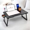 DIVIJA STORE Wood Smart Multipurpose Foldable Laptop Table with Cup Holder, Study Table, Bed Table, Breakfast Table, Foldable and Portable/Ergonomic & Rounded Edges/Non-Slip Legs (Black), 59 cm, 8 cm