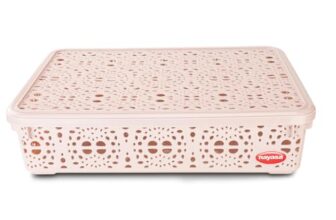 Nayasa Flower Storage Box Medium | Plastic Basket with Lid | Multipurpose Basket with Lid | Organizer Basket with Lid | Beige