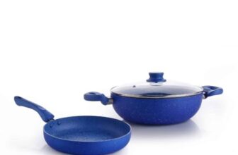 Crystal 250mm Kadai + 250mm Fry Pan with Glass Lid | 2Pcs Set| Blue