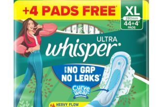 Whisper Ultra Upto No Gap No Leaks Sanitary Pads, 48 Xl Pads, For Heavy Flow Protection, With Curvewear ¢ Technology, Cotton Like Softness, Disposable Wrapper, Locks Odour & Wetness