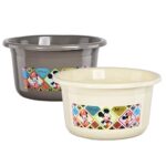 Kuber Industries 2 Pcs Plastic 25 Ltr Bathtub | Baby Bathing Tub for Home, Washroom & Kitchen Use | Lightweight and Multipurpose Water Tub | Suitable For Laundry and Cleaning – Cream & Grey