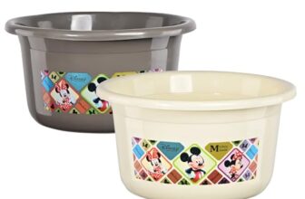 Kuber Industries 2 Pcs Plastic 25 Ltr Bathtub | Baby Bathing Tub for Home, Washroom & Kitchen Use | Lightweight and Multipurpose Water Tub | Suitable For Laundry and Cleaning – Cream & Grey